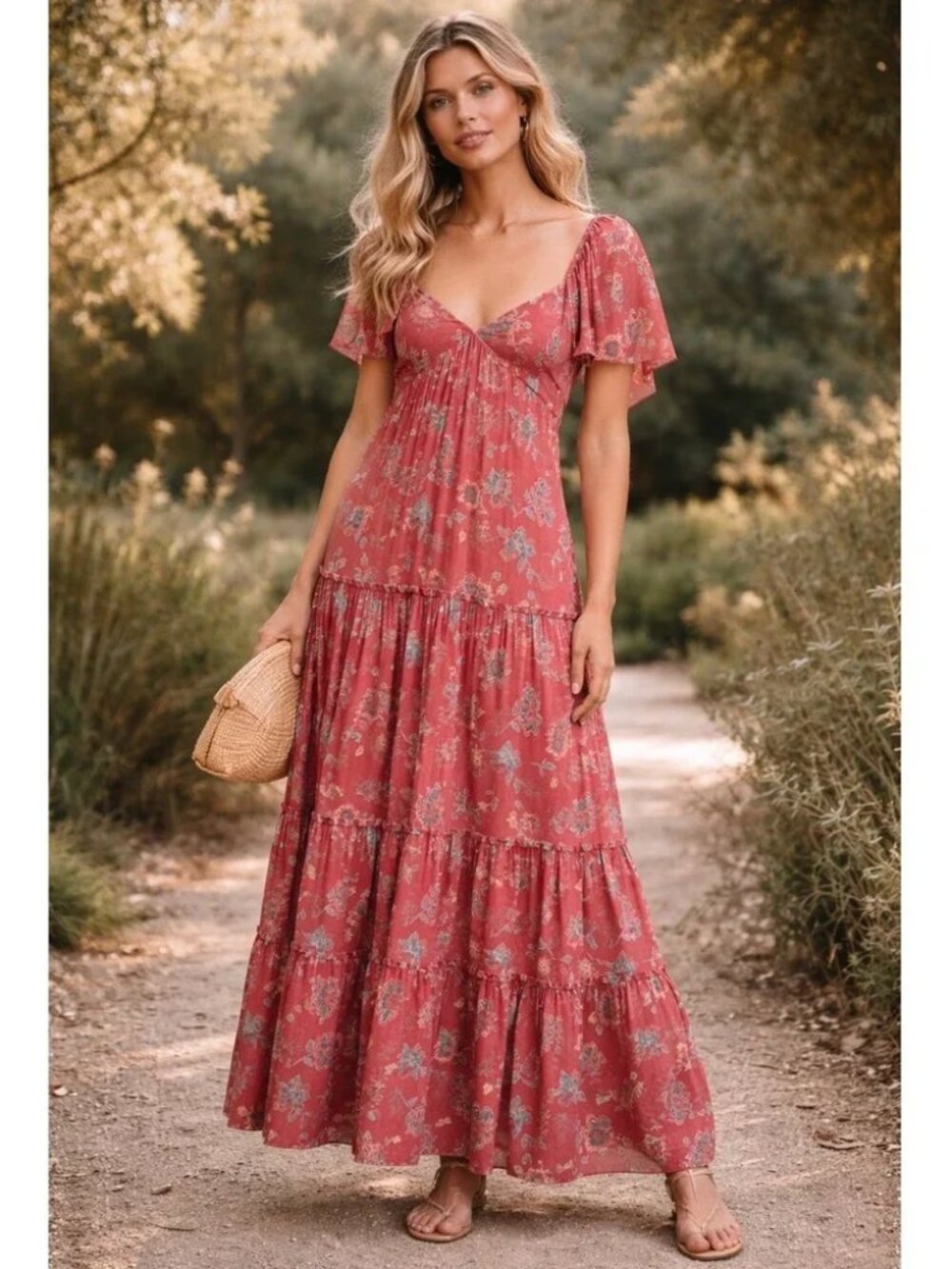 Sachin + Babi Floral Kara Maxi dress tiered chiffon empire sweetheart neck sz 12